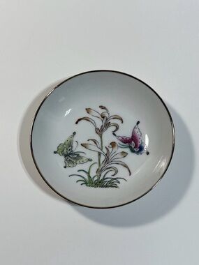VTG 60/70s Hand Painted Hong Kong Flowers Butterflies Saucer Japanese Porcelain